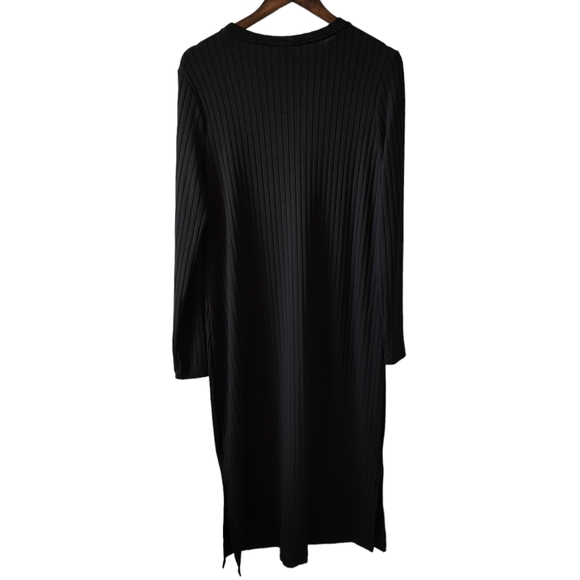 NWT Old Navy Black Long Sleeve Midi Dress Size Large Stretch Ribbed Knit Minimal - Picture 3 of 12